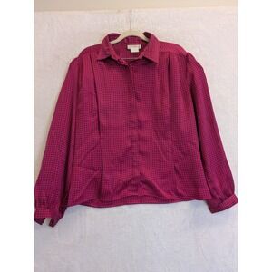 Natalie Womens Blouse Size 14 Pink Black Geometric Print Button Up Long‎ Sleeve